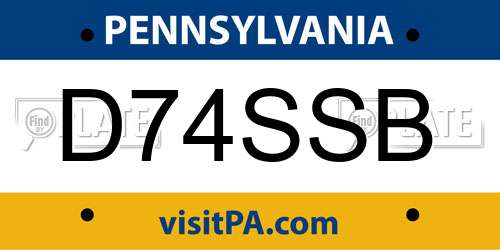D74SSB Pennsylvania License Plate