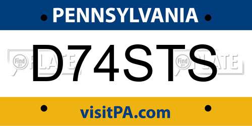 D74STS Pennsylvania License Plate