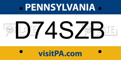 D74SZB Pennsylvania License Plate
