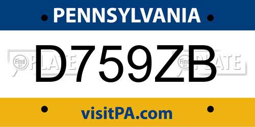 D759ZB Pennsylvania License Plate