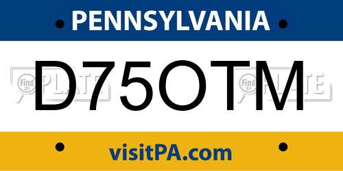 D75OTM Pennsylvania License Plate