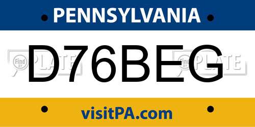 D76BEG Pennsylvania License Plate
