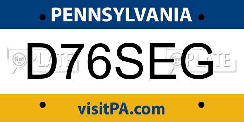D76SEG Pennsylvania License Plate