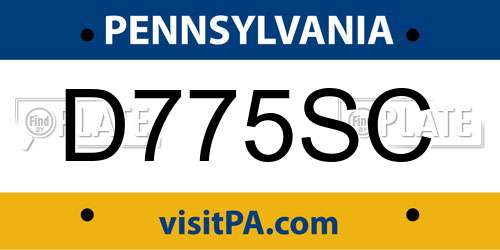 D775SC Pennsylvania License Plate