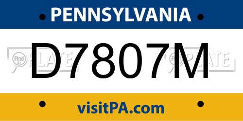 D7807M Pennsylvania License Plate