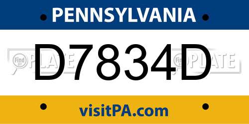 D7834D Pennsylvania License Plate