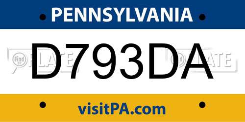 D793DA Pennsylvania License Plate