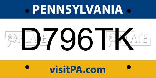 D796TK Pennsylvania License Plate