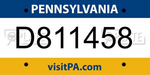 D811458 Pennsylvania License Plate