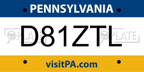 D81ZTL Pennsylvania License Plate
