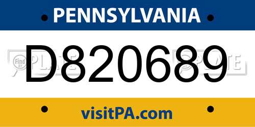 D820689 Pennsylvania License Plate