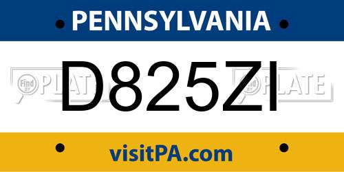 D825ZI Pennsylvania License Plate