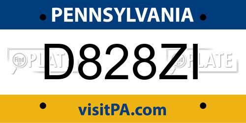 D828ZI Pennsylvania License Plate