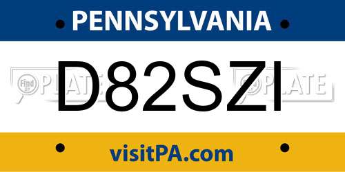 D82SZI Pennsylvania License Plate