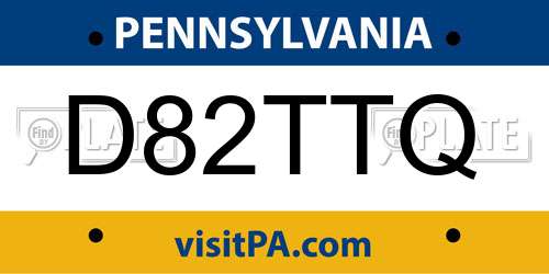 D82TTQ Pennsylvania License Plate