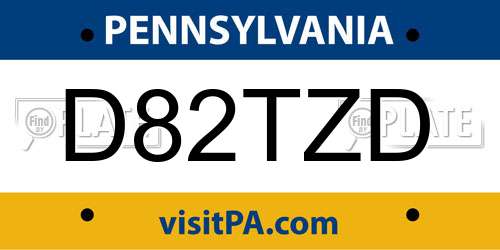 D82TZD Pennsylvania License Plate
