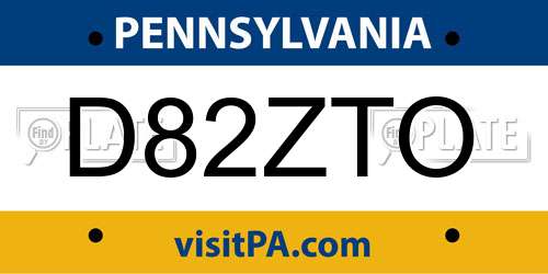 D82ZTO Pennsylvania License Plate
