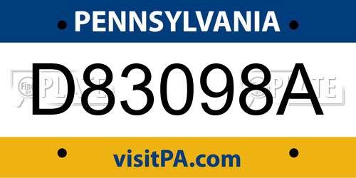 D83098A Pennsylvania License Plate