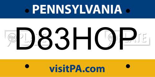 D83HOP Pennsylvania License Plate