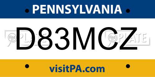 D83MCZ Pennsylvania License Plate