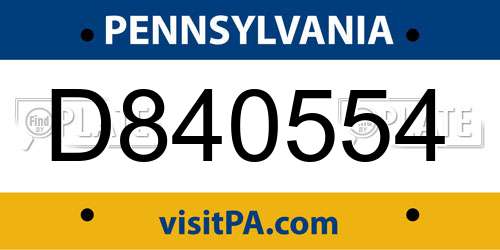 D840554 Pennsylvania License Plate
