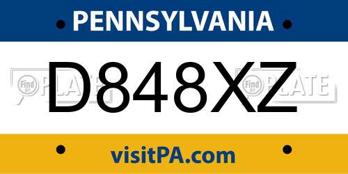 D848XZ Pennsylvania License Plate
