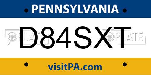 D84SXT Pennsylvania License Plate