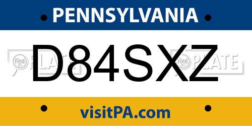 D84SXZ Pennsylvania License Plate