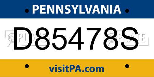 D85478S Pennsylvania License Plate