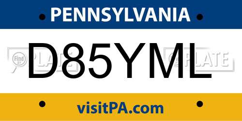 D85YML Pennsylvania License Plate