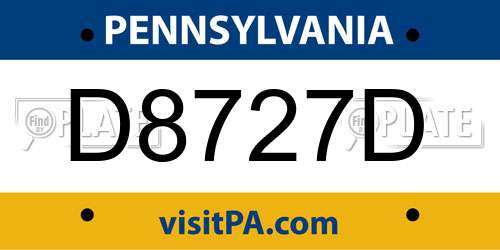 D8727D Pennsylvania License Plate