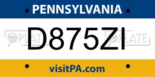D875ZI Pennsylvania License Plate