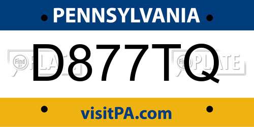 D877TQ Pennsylvania License Plate