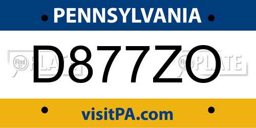 D877ZO Pennsylvania License Plate