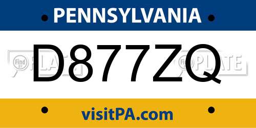 D877ZQ Pennsylvania License Plate