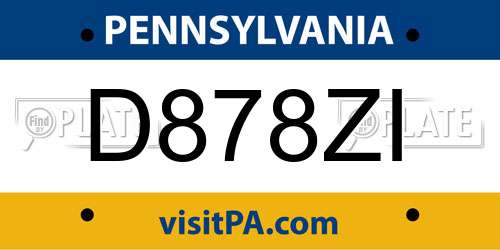 D878ZI Pennsylvania License Plate