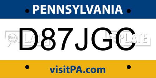 D87JGC Pennsylvania License Plate