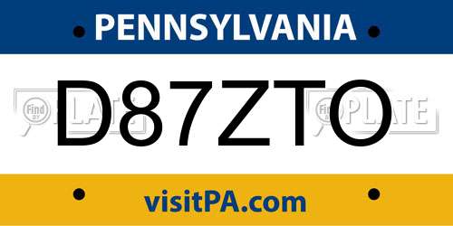 D87ZTO Pennsylvania License Plate