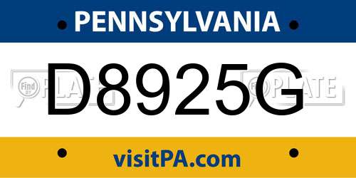 D8925G Pennsylvania License Plate