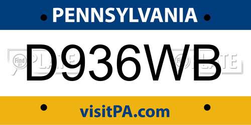 D936WB Pennsylvania License Plate