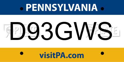 D93GWS Pennsylvania License Plate