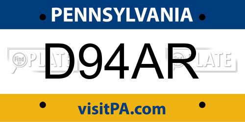 D94AR Pennsylvania License Plate