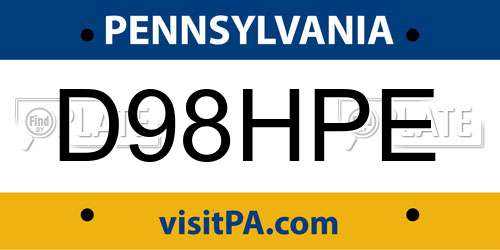 D98HPE Pennsylvania License Plate