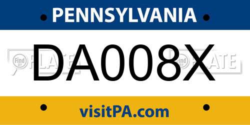 DA008X Pennsylvania License Plate