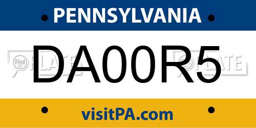 DA00R5 Pennsylvania License Plate
