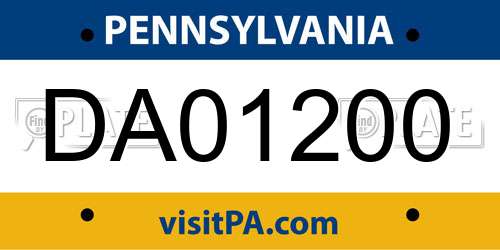 DA01200 Pennsylvania License Plate