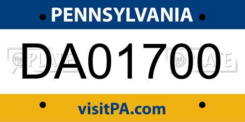 DA01700 Pennsylvania License Plate