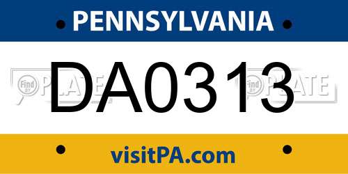 DA0313 Pennsylvania License Plate
