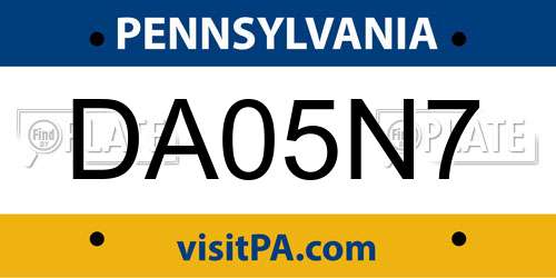 DA05N7 Pennsylvania License Plate