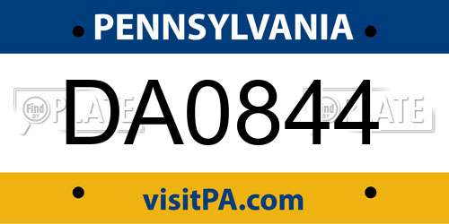 DA0844 Pennsylvania License Plate